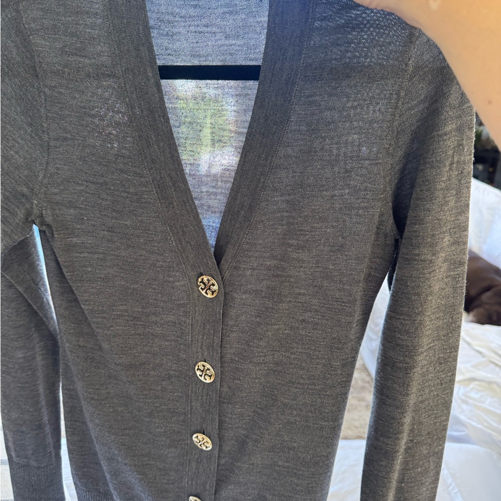 Tory Burch Charcoal Cardigan with Gold Buttons